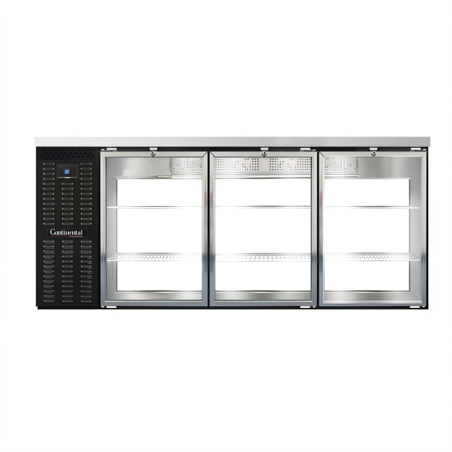 Product image #1 for Continental Refrigerator BB79SNGDPT 79" Shallow Depth Pass-Thru Refrigerated Back Bar Cooler with Glass Doors