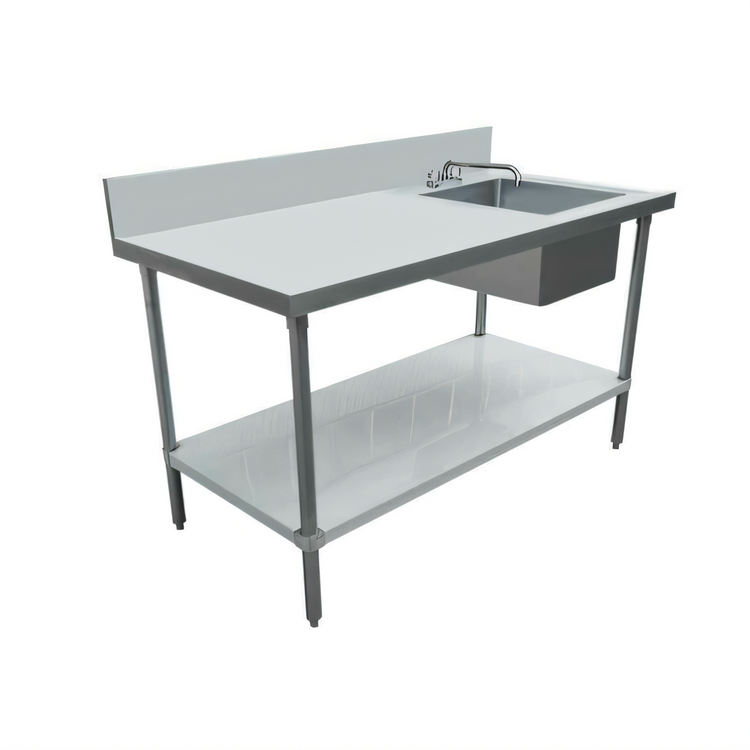 Product image #1 for 60-Inch Stainless Steel Work Table with Right-Side Prep Sink, Undershelf, and 6-Inch Backsplash