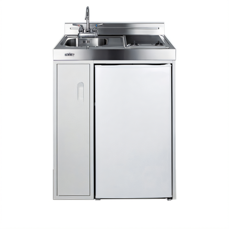 Product image #1 for Summit Commercial 30-Inch White All-In-One Kitchenette with 2-Burner Smooth-Top Electric Cooktop, Sink, Refrigerator/Freezer, and Storage Cabinet