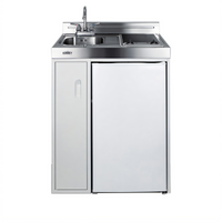 Summit Commercial 30-Inch White All-In-One Kitchenette with 2-Burner Smooth-Top Electric Cooktop, Sink, Refrigerator/Freezer, and Storage Cabinet