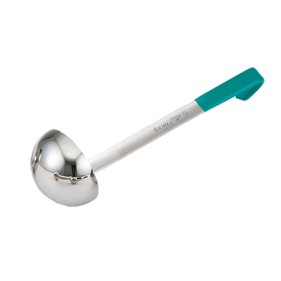 Product image #1 for Jacob's Pride® 6 oz One-Piece Heavy-Duty Stainless Steel Ladle with Teal Kool-Touch Handle