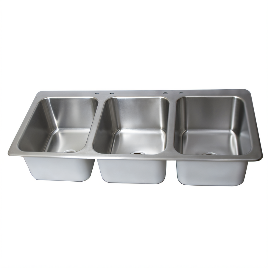 Product image #1 for BK Resources Deep Drawn 3-Compartment Drop-In Sink with 2 Lead-Free Faucets and 3 Basket Drains