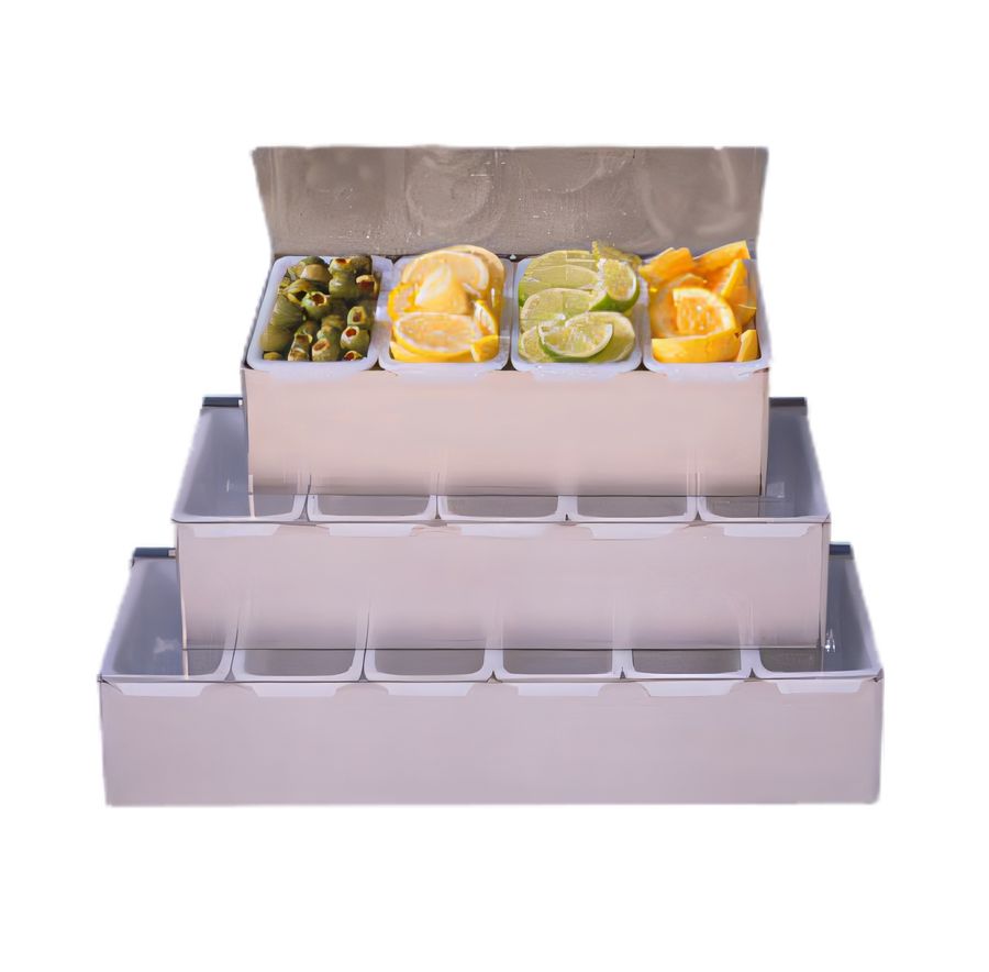 Product image #1 for 5-Compartment Stainless Steel Bar Condiment Holder with 400 mL Plastic Containers