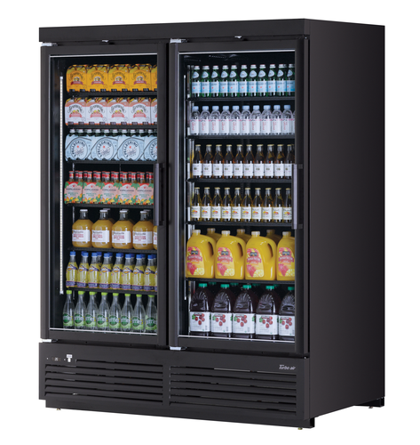 Product image #1 for Turbo Air Super Deluxe 62 Cu. Ft. 2-Section Glass Door Merchandiser Refrigerator, Bottom-Mount, Self-Contained, R-290