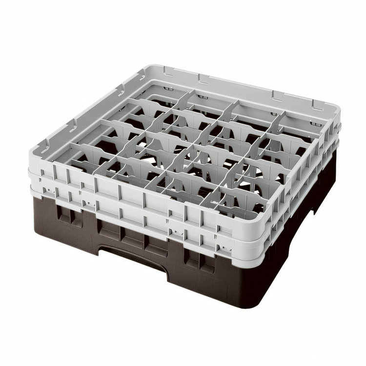 Product image #2 for Cambro Camrack Full-Size 16-Compartment Glass Rack with 2 Soft Gray Extenders, Brown