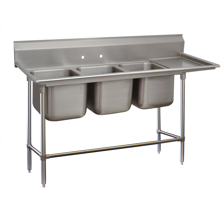 Product image #1 for Advance Tabco Regaline 3-Compartment Deep Drawn Sink with Right-Hand 24-Inch Drainboard, 16 x 20-Inch Bowls