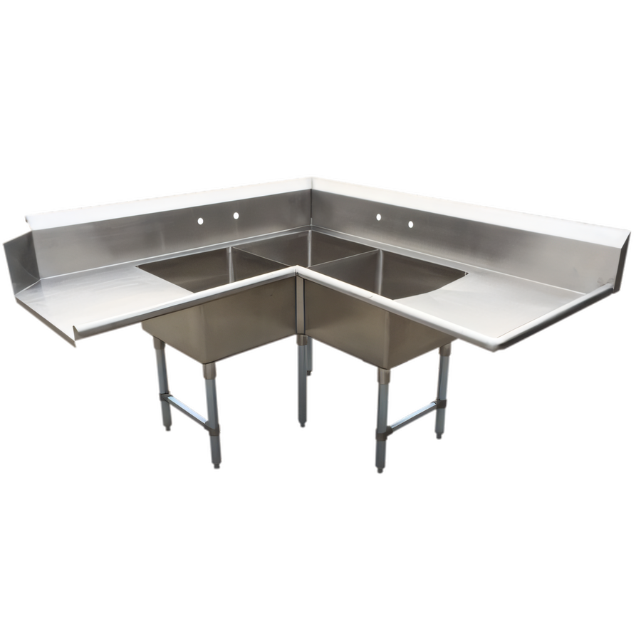 Product image #1 for BK Resources Corner 3-Compartment Soiled Dishtable with 10-Inch Backsplash