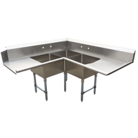 BK Resources Corner 3-Compartment Soiled Dishtable with 10-Inch Backsplash