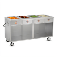 FWE Handy Line Mobile Wet Serving Cabinet with Open Base, 4 Wells, 68-3/4 Inch Wide