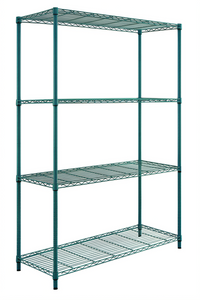 Quantum 4-Tier Stationary Wire Shelving Unit Pack, 48 x 18 x 72 Inches, Green Epoxy Antimicrobial Finish
