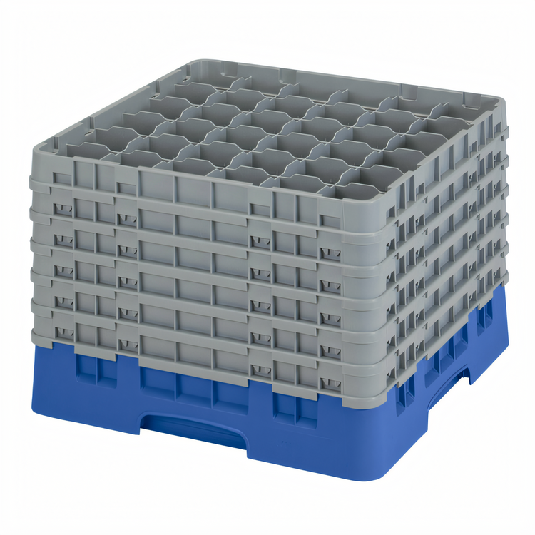 Product image #2 for Cambro Camrack® Full-Size 36-Compartment Low-Profile Glass Rack with 6 Soft Gray Extenders, Blue