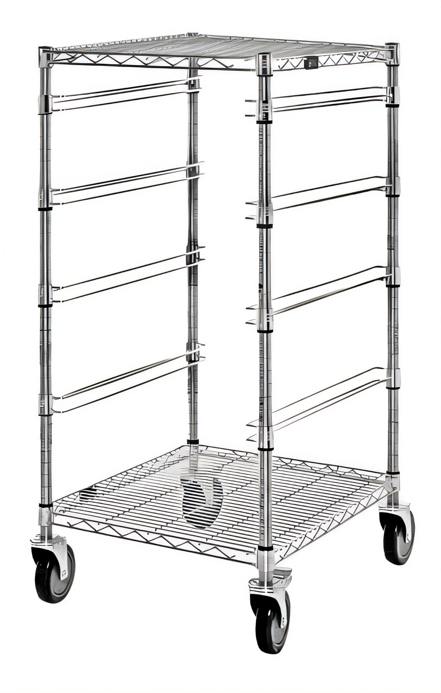 Product image #1 for Mobile Bin Cart with 2 Wire Shelves and 4 Bin Slides, 21 x 24 x 45 Inches, Chrome Plated