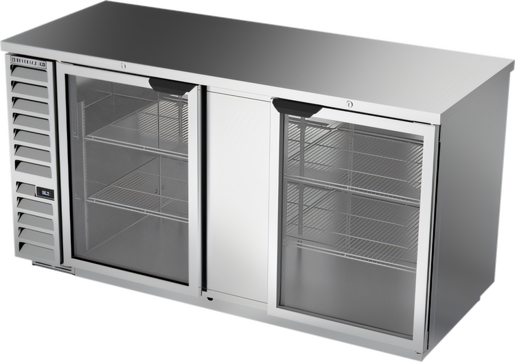 Product image #1 for Beverage-Air BB68HC-G-S Two-Section Glass Door Back Bar Refrigerator, 68 Inch Wide, Self-Contained