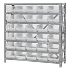 Thumbnail image #1 for Quantum 1239-102CL Heavy-Duty Stationary Wire Shelving Unit, 7 Shelves, 30 Clear Bins, 36 x 12 x 39 Inches