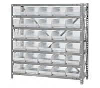 Quantum Heavy-Duty Stationary Wire Shelving Unit with 7 Shelves and 30 Clear Bins, 36 x 12 x 39 Inches