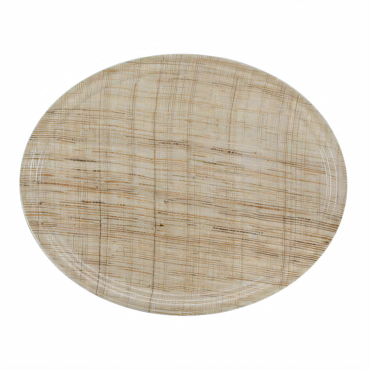 Product image #2 for Cambro Camtray Oval Fiberglass Serving Tray, 19.25 x 24 Inches, Rattan Wood Design