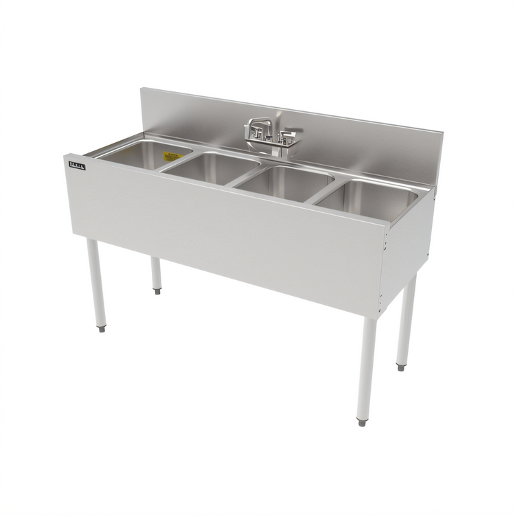 Product image #1 for Top Shelf TS Series 4-Compartment Stainless Steel Underbar Sink Unit with 6-Inch Backsplash, 48 Inch Wide