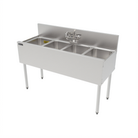 Top Shelf TS Series 4-Compartment Stainless Steel Underbar Sink Unit with 6-Inch Backsplash, 48 Inch Wide