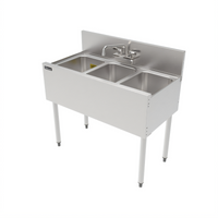 Top Shelf TS Series 36-Inch 3-Compartment Underbar Multi-Tank Sink Unit, 18-Gauge Stainless Steel