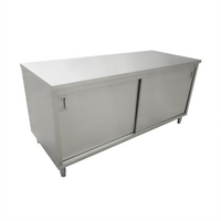 Omcan USA 72-Inch Enclosed Stainless Steel Work Table with Sliding Doors and Flat Top