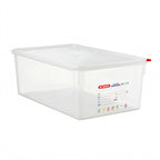 Thumbnail image #1 for CFS Brands Araven 03038 GN 1/1 Rectangular Food Storage Container and Lid, 29.6 Qt, Clear Polypropylene, Airtight Case of 6