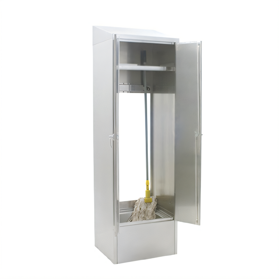 Product image #1 for Eagle Group 25-Inch Wide Single-Width Mop Sink Cabinet with 8-Inch Deep Sink, Slanted Top and Overhead Shelf