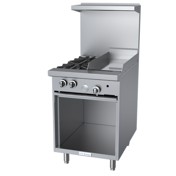 Product image #1 for Garland US Range U Series 24-Inch Gas Restaurant Range with 2 Open Burners, 12-Inch Griddle and Storage Base