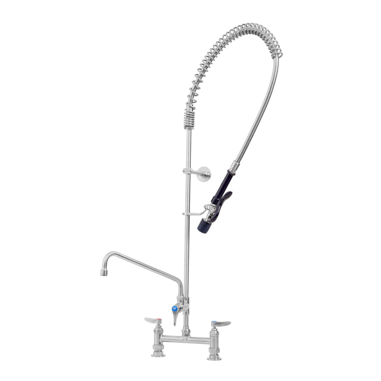 Product image #1 for T&S Brass EverSteel Stainless Steel 8-Inch Centers Deck Mount Pre-Rinse Mixing Faucet with 12-Inch Swing Nozzle and Add-On Faucet
