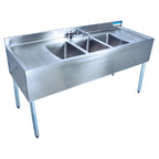 Thumbnail image #1 for BK Resources UB4-21-372TS Three-Compartment Stainless Steel Underbar Sink, 72-Inch, Left & Right Drainboards, 4-1/2-Inch Backsplash