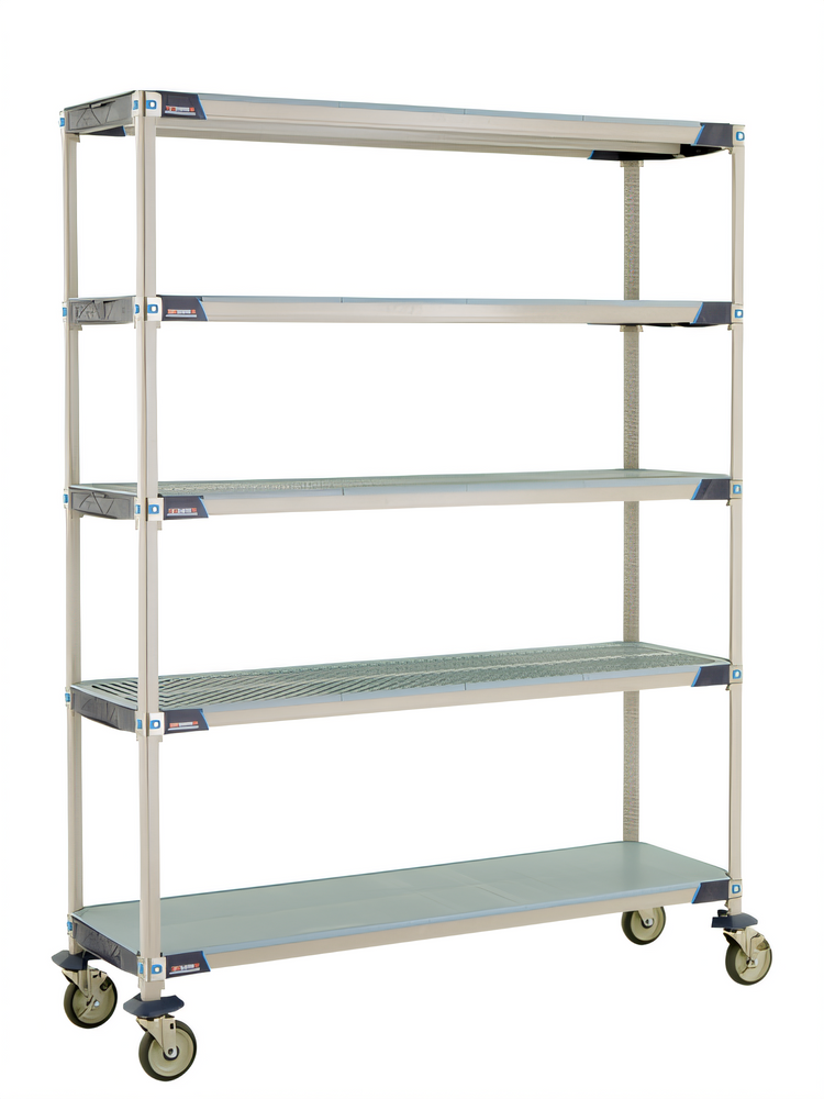 Product image #1 for MetroMax i 5-Tier Mobile Polymer Shelving Unit, 60W x 18D x 80H, Open Grid Shelves with Solid Bottom Shelf