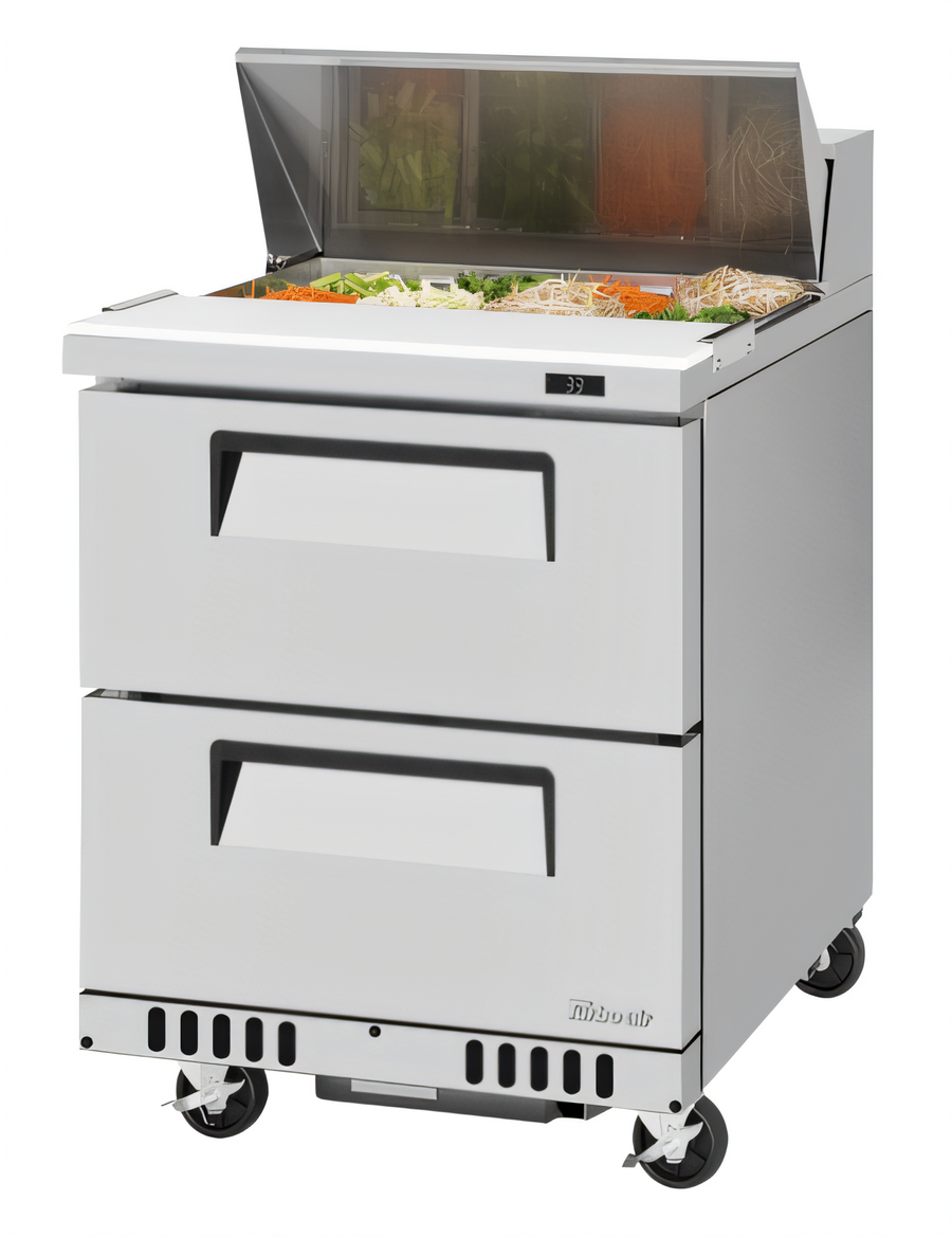 Product image #1 for Turbo Air Super Deluxe 27-1/2-Inch Front Breathing One-Section Sandwich/Salad Prep Table with 2 Drawers and 8 Sixth-Size Pan Top