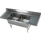 Thumbnail image #1 for Klinger's Trading EIT22D24 96-Inch 2-Compartment Stainless Steel Commercial Sink with Dual Drainboards, 14-Inch Bowls, and 8-1/2-Inch Backsplash