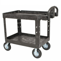 Rubbermaid Commercial Heavy-Duty Utility Bus Cart with 2 Lipped Shelves, Open Base, Black, 500 lb Capacity