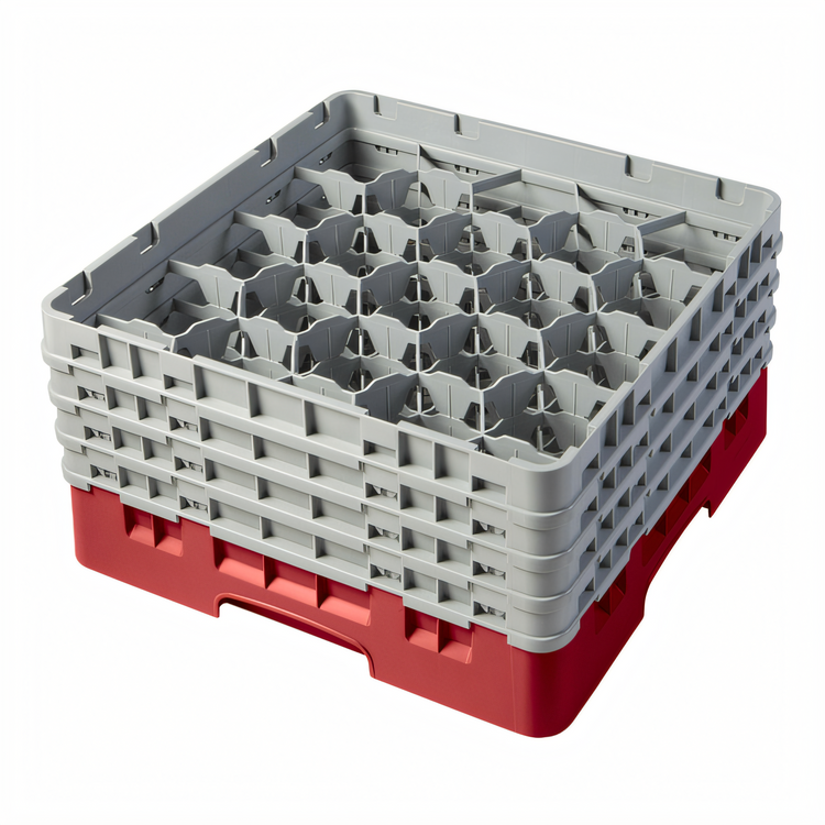 Product image #2 for Cambro Camrack® Full Size 20-Compartment Glass Rack with 4 Soft Gray Extenders, Red