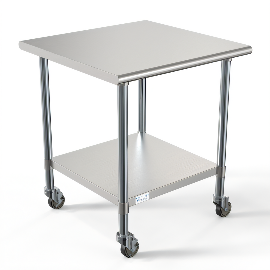 Product image #1 for KoolMore 30 x 30 Inch 18-Gauge 304 Stainless Steel Corner Work Table with Undershelf and Locking Casters