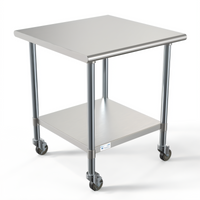 KoolMore 30 x 30 Inch 18-Gauge 304 Stainless Steel Corner Work Table with Undershelf and Locking Casters