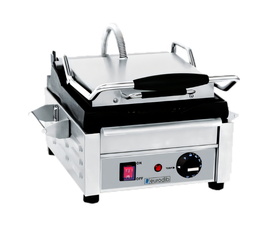 Product image #1 for Eurodib Small Single Commercial Panini Press with Ribbed Cast Iron Plates, 10 x 10 Inches, 120V