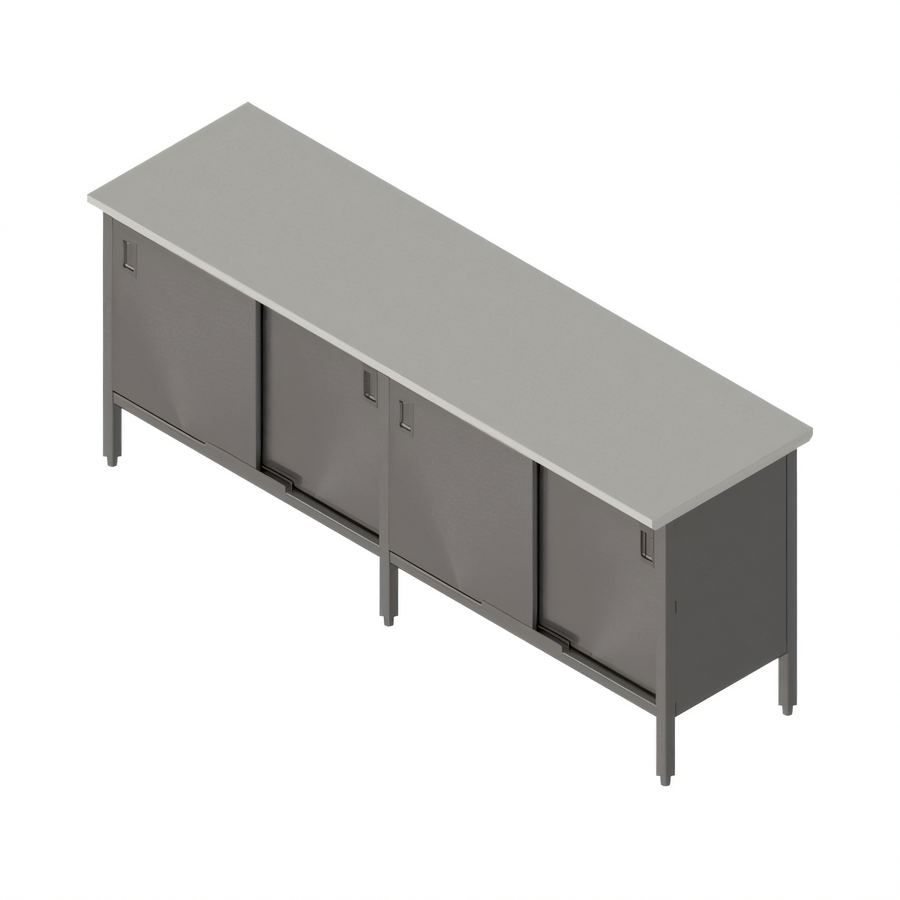 Product image #1 for John Boos 120 Inch x 30 Inch Stainless Steel Enclosed Work Table Cabinet Base with Sliding Doors