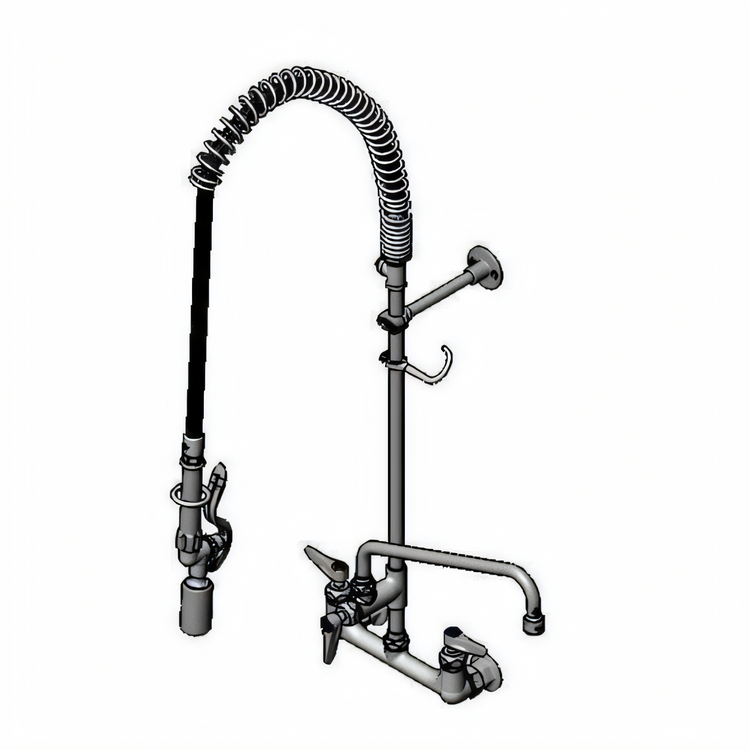 Product image #1 for T&S EasyInstall 8-Inch Wall Mount Pre-Rinse Unit with 12-Inch Swing Nozzle, 44-Inch Hose, and Low-Flow Spray Valve