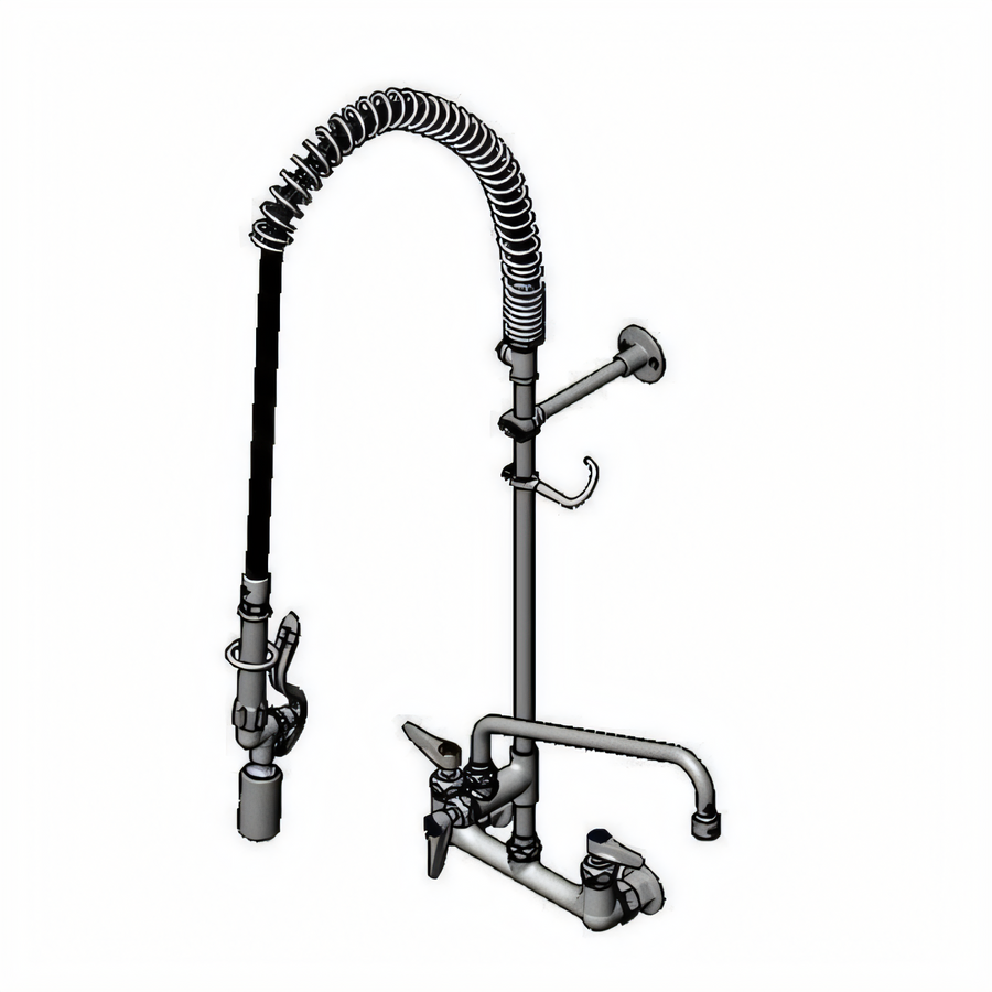 Product image #1 for T&S EasyInstall 8-Inch Wall Mount Pre-Rinse Unit with 12-Inch Swing Nozzle, 44-Inch Hose, and Low-Flow Spray Valve