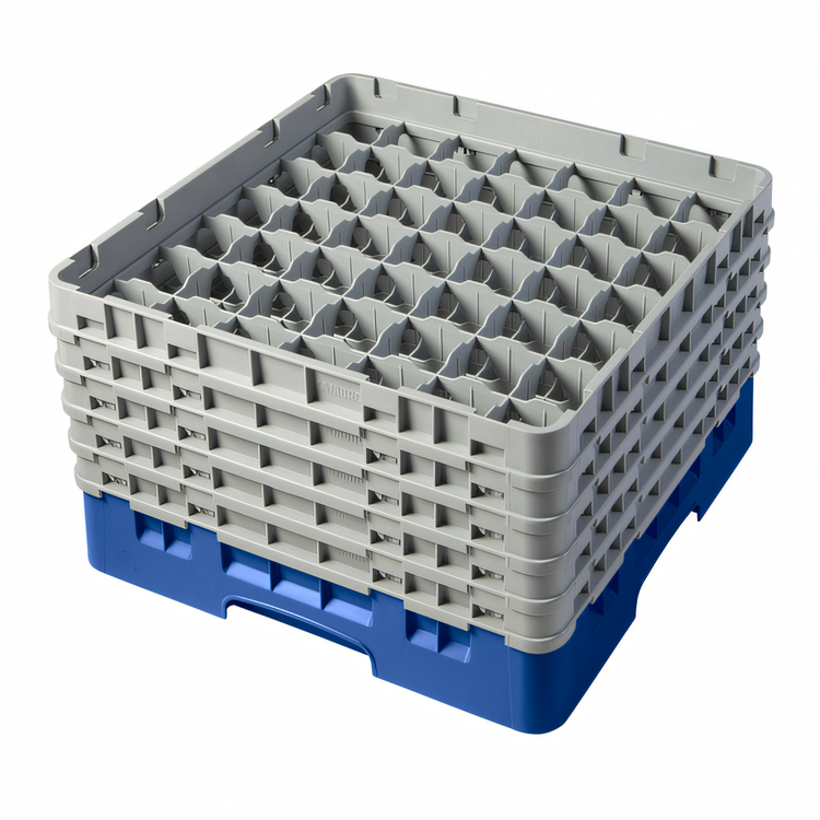 Product image #2 for Cambro Camrack Full Size 49-Compartment Blue Glass Rack with 5 Soft Gray Extenders