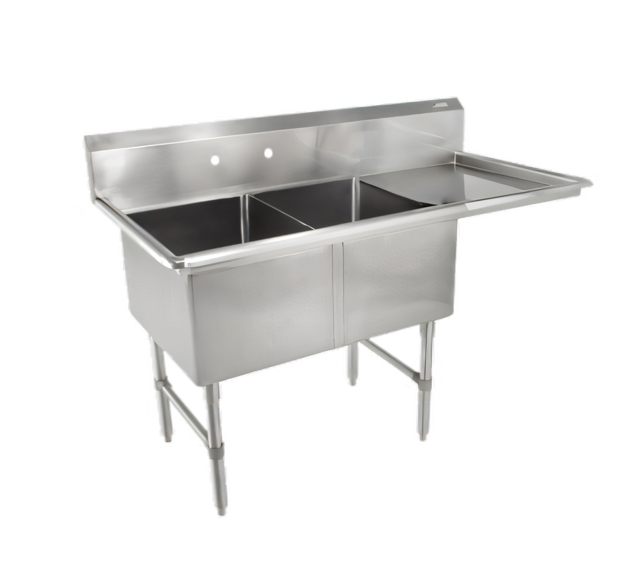 Product image #1 for John Boos B Series 2-Compartment Sink with Right Drainboard, 54-3/16"W x 25-1/2"D x 44"H, 16-Gauge Stainless Steel