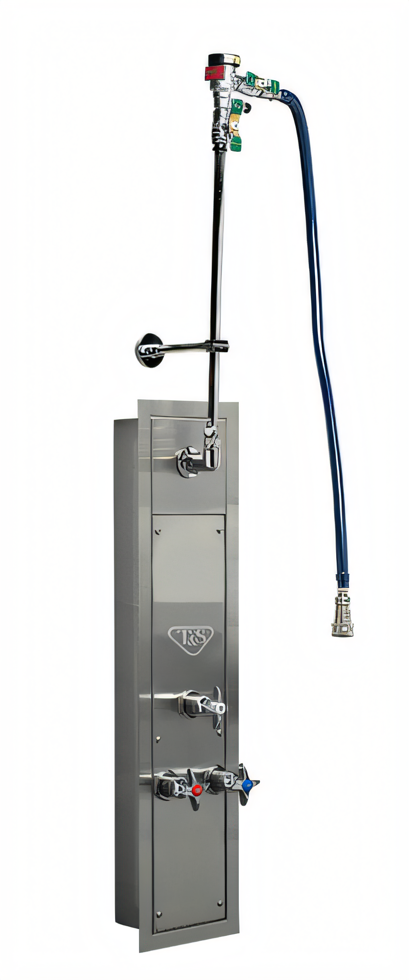 Product image #1 for T&S Brass Stainless Steel Wall-Mounted Hose Reel Cabinet and Flange with Mixing Valve