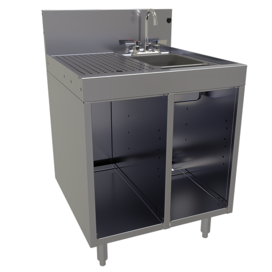 Product image #1 for Glastender Underbar Wet Waste Sink Cabinet Base with Open Front, Left Drainboard, Right Bowl