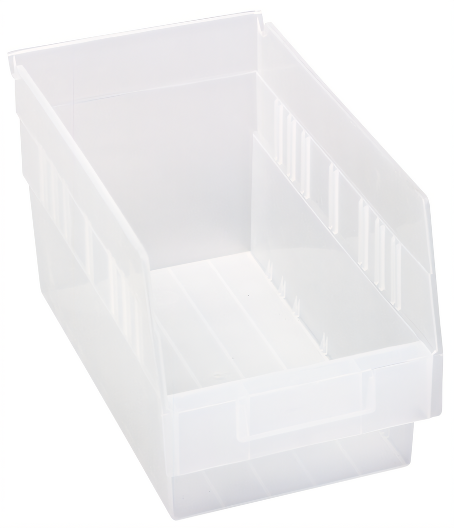 Product image #1 for Quantum Economy Nesting Shelf Bin with Rear Hanglock, Divider Slots, and Label Holder, Clear Polypropylene