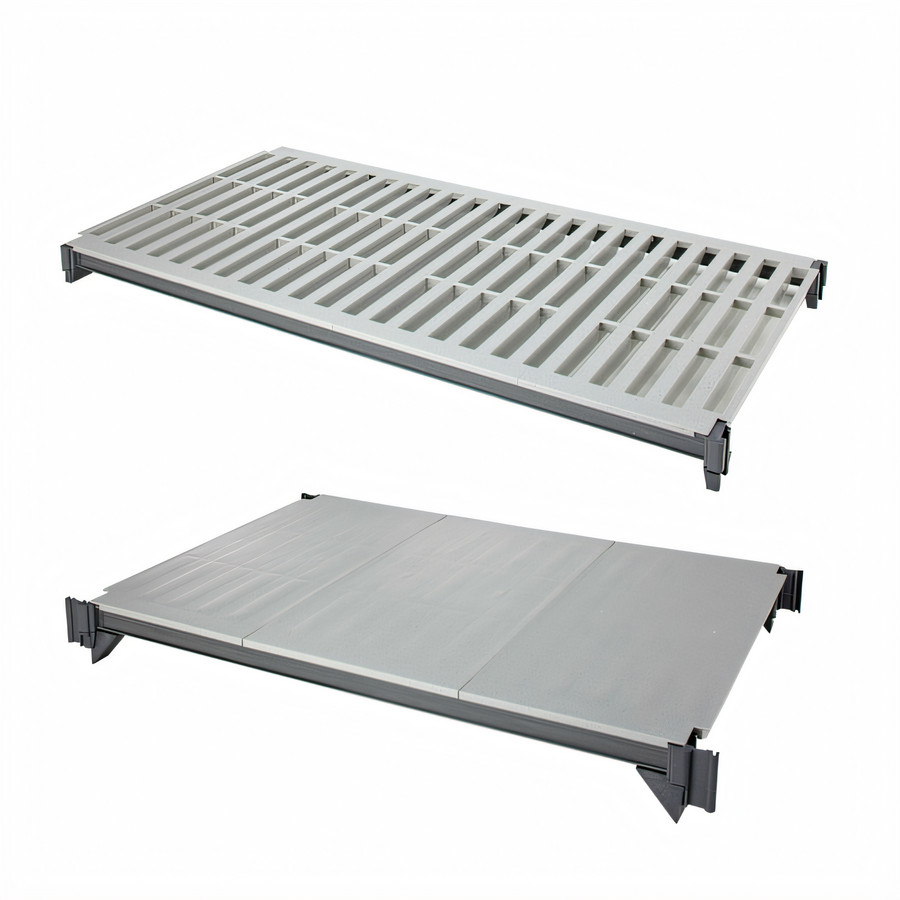 Product image #1 for Cambro Camshelving Basics Plus 18 x 42 Inch Stationary 5-Shelf Solid & Vented Shelf Kit, Brushed Graphite