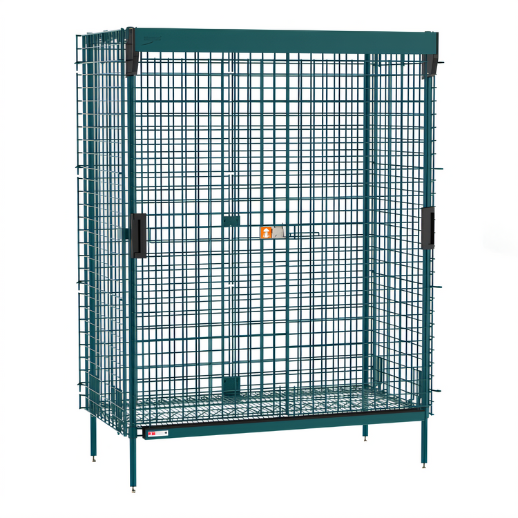 Product image #1 for Metro Super Erecta Stationary Wire Security Cage with Sliding Doors, Metroseal Green Epoxy, 50-1/2 W x 28-1/2 D x 66-13/16 H