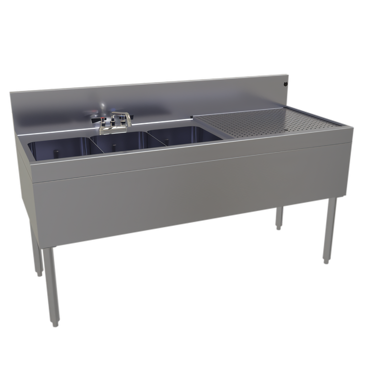 Product image #1 for Glastender Three-Compartment Underbar Sink Unit with Right Drainboard, 60" W x 24" D