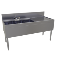 Glastender Three-Compartment Underbar Sink Unit with Right Drainboard, 60