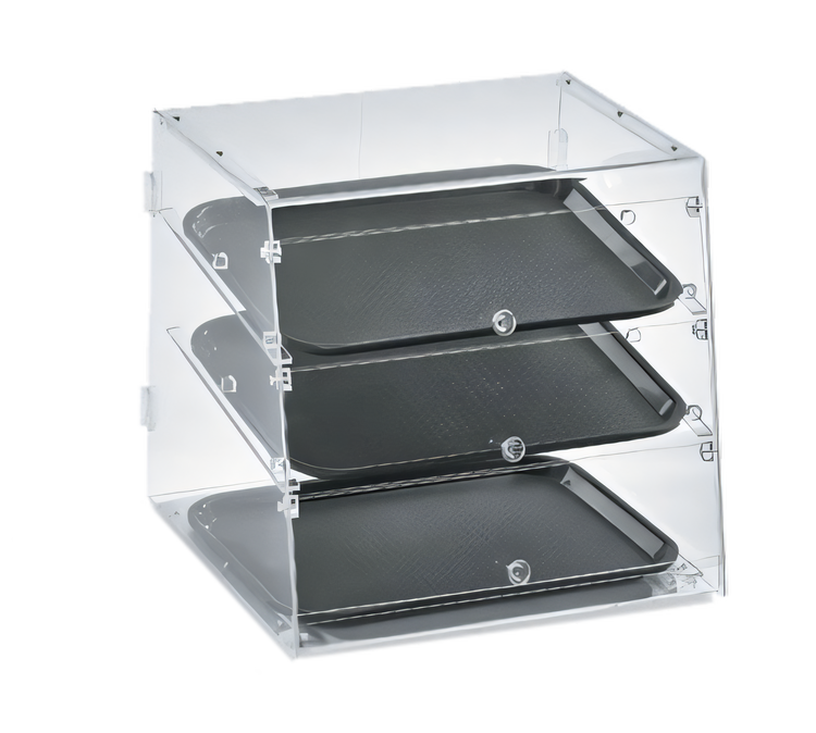 Product image #1 for Vollrath 3-Shelf Countertop Knock-Down Acrylic Bakery Display Case, Slant Front, Front and Rear Doors